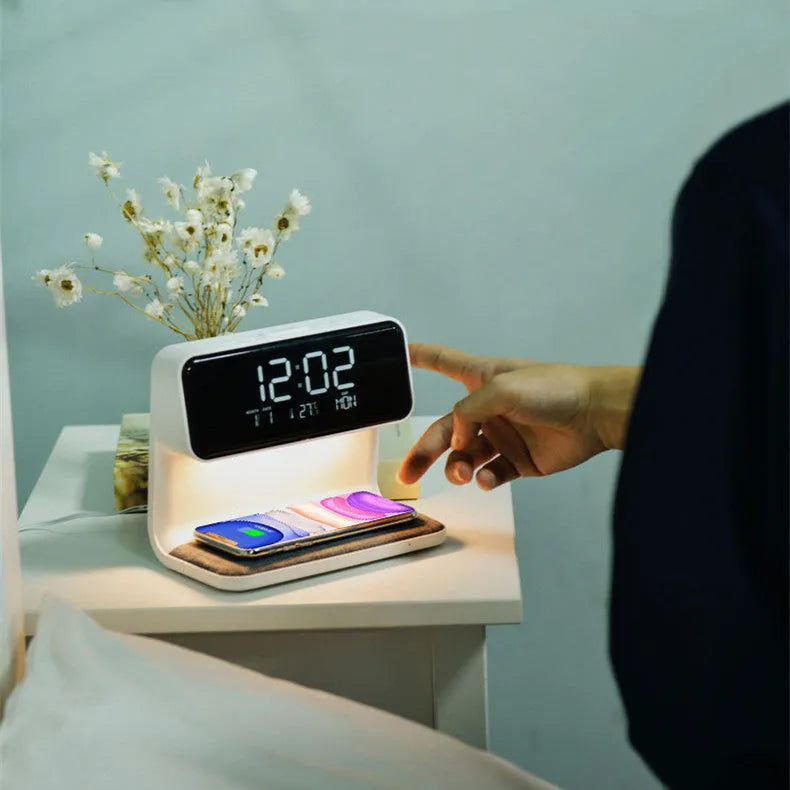 Creative 3 In 1 Bedside Lamp Wireless Charging LCD Screen Alarm Clock Wireless Phone Charger - Bellarte Enchanté Creative 3 In 1 Bedside Lamp Wireless Charging LCD Screen Alarm Clock Wireless Phone Charger